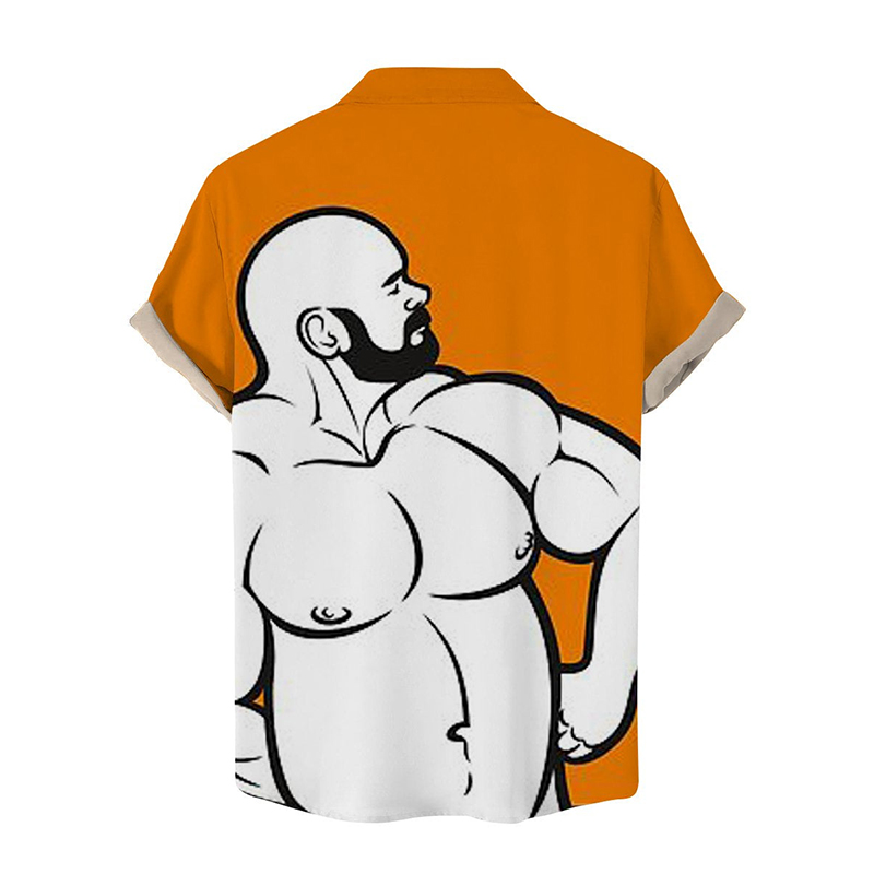 Funny Bald Man Printed Lapel Short Sleeve Shirt