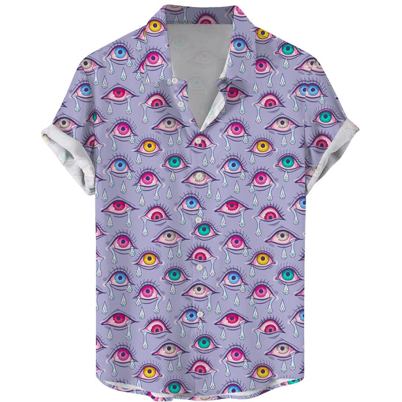 Colorful Eye Print Casual Short Sleeve Shirt