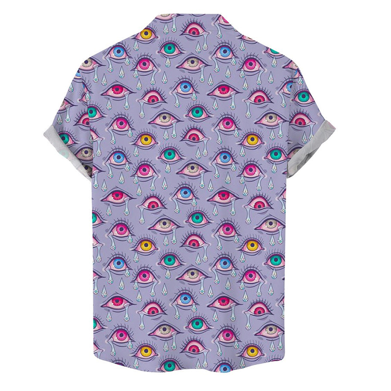 Colorful Eye Print Casual Short Sleeve Shirt