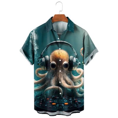 Vintage Nautical Octopus Listen Music Hawaiian Shirts