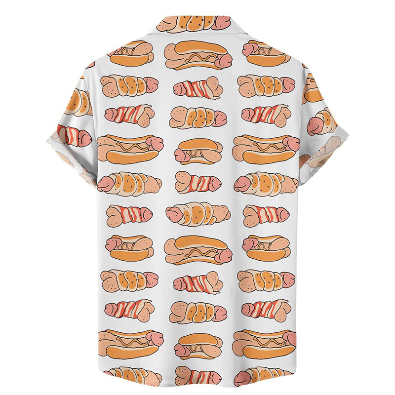 Men's Fun Cock Hot Dog Print Aloha Shirts