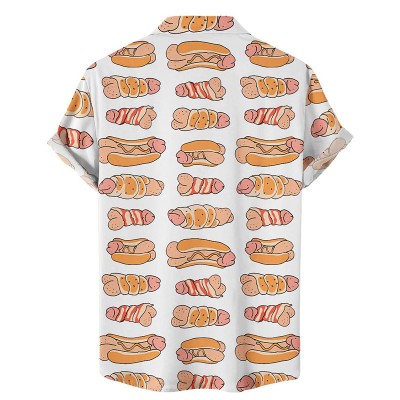 Men's Fun Cock Hot Dog Print Aloha Shirts