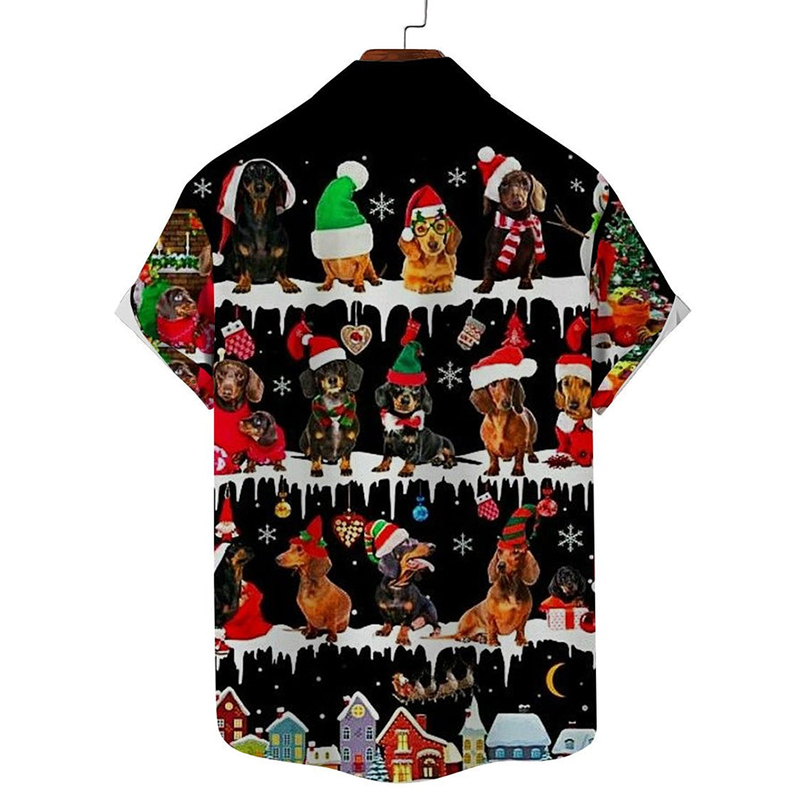 Christmas Cartoon Puppy Print Hawaiian Shirt