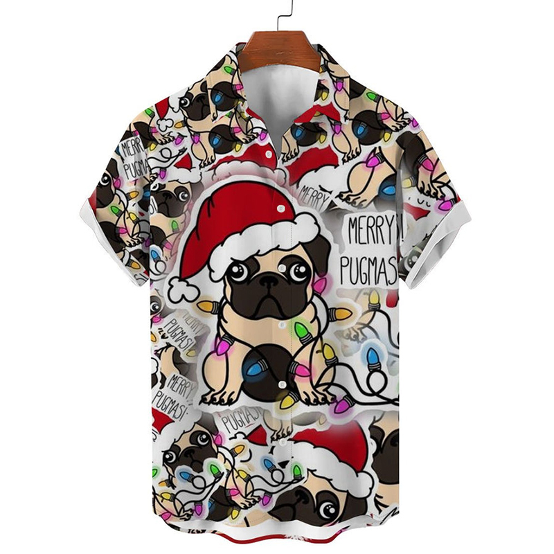 Christmas Cartoon Puppy Print Hawaiian Shirt