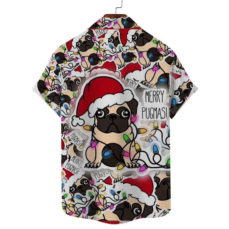 Christmas Cartoon Puppy Print Hawaiian Shirt