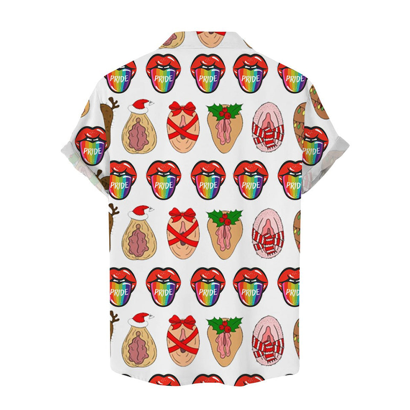 Fun Christmas Rooster Lips Print Casual Shirt