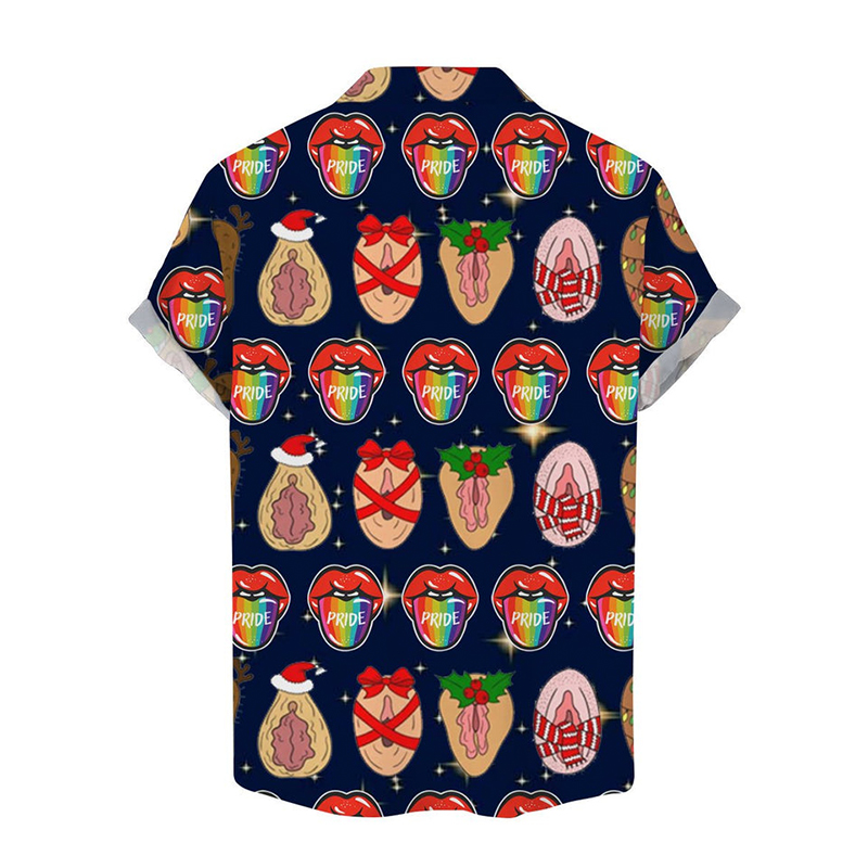 Fun Christmas Rooster Lips Print Casual Shirt