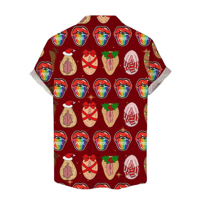 Fun Christmas Rooster Lips Print Casual Shirt