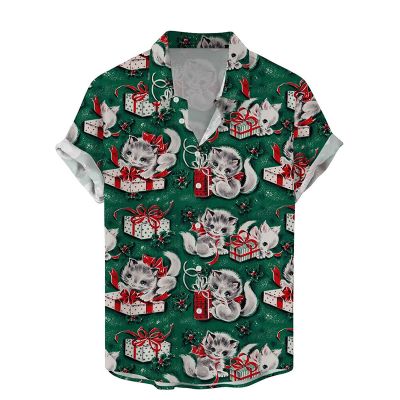 Fun Holiday Cat Gift Print Casual Shirt