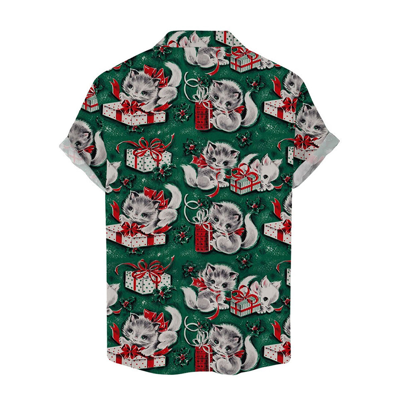 Fun Holiday Cat Gift Print Casual Shirt