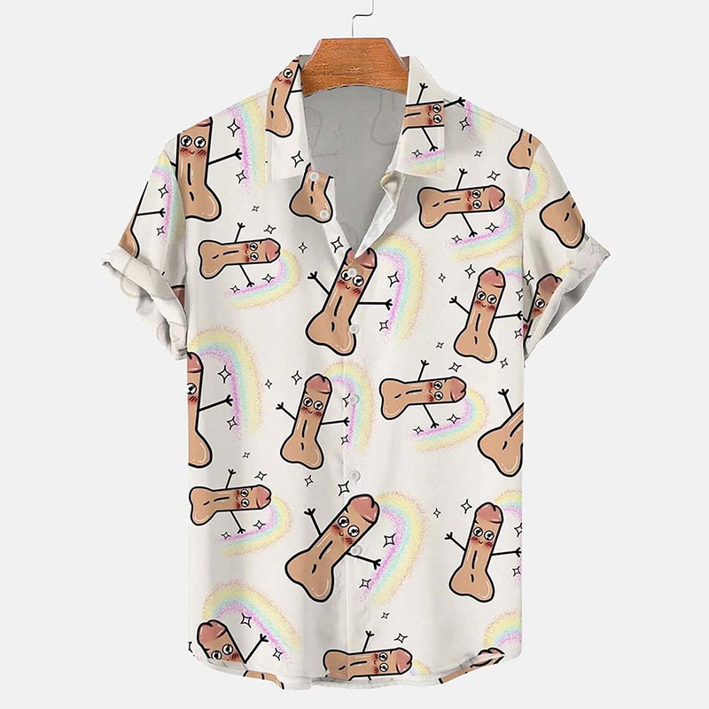 Fun Ponytail Cocks Print Short Sleeved Shirt