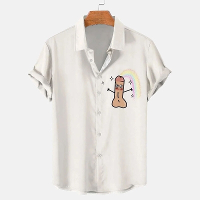 Fun Ponytail Cocks Print Short Sleeved Shirt