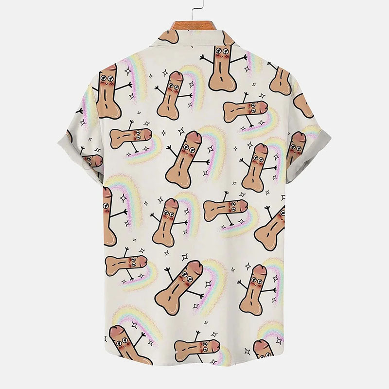 Fun Ponytail Cocks Print Short Sleeved Shirt