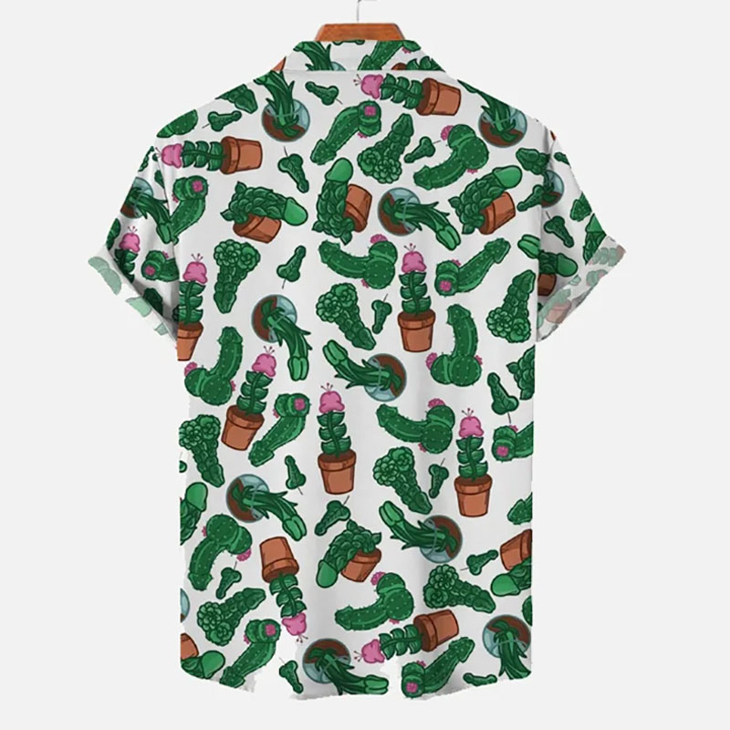 Hawaiian Shirt Fun Cactus Cocks Print Casu