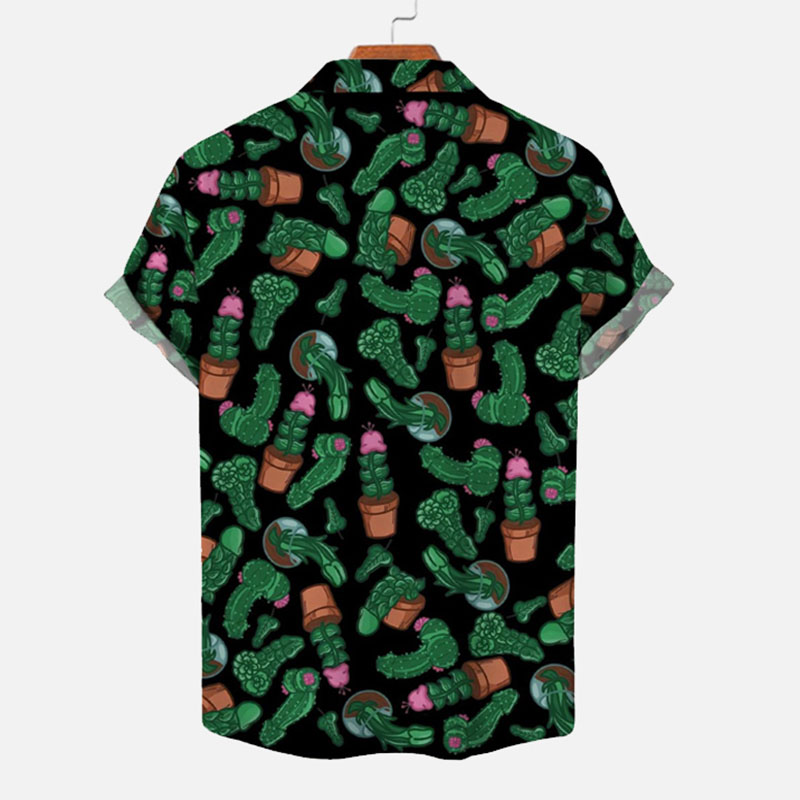 Hawaiian Shirt Fun Cactus Cocks Print Casu