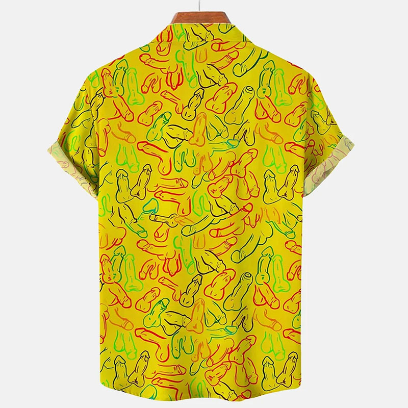 Hawaiian Fun Watercolor Colorful Cocks Print Casual Short Sleeve Shirt