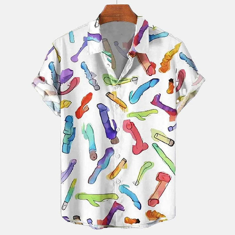 Multi-Role Cocks Print Hawaiian Casual Short Sleeve Shirt