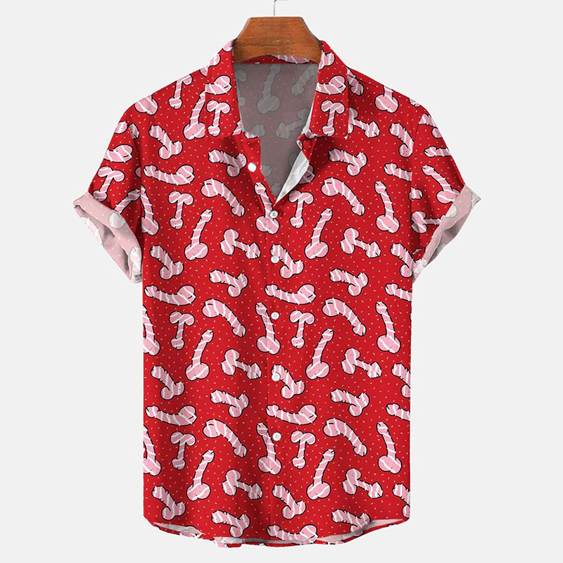 Multi-Role Cocks Print Hawaiian Casual Short Sleeve Shirt