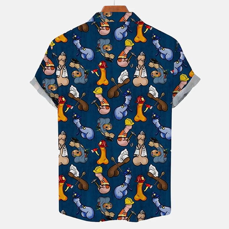 Multi-Role Cocks Print Hawaiian Casual Short Sleeve Shirt