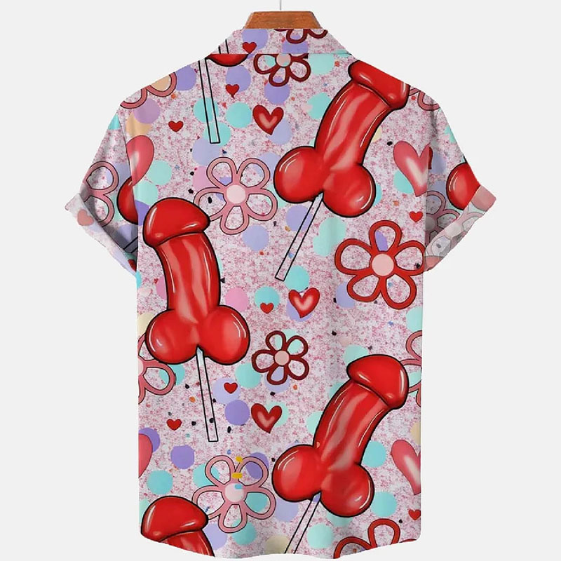 Hawaiian Fun Cock Lollipops Print Casual Short Sleeve Shirt