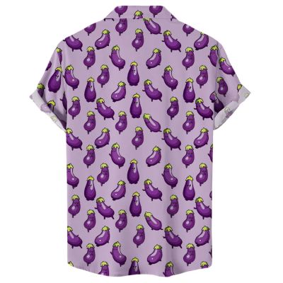 Eggplant Loves Yoga Printed Short Sleeve Shirt