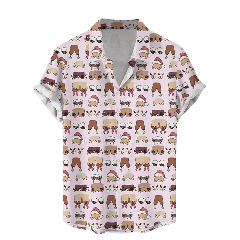 Boobs Christmas Print Casual Hawaiian Shirt