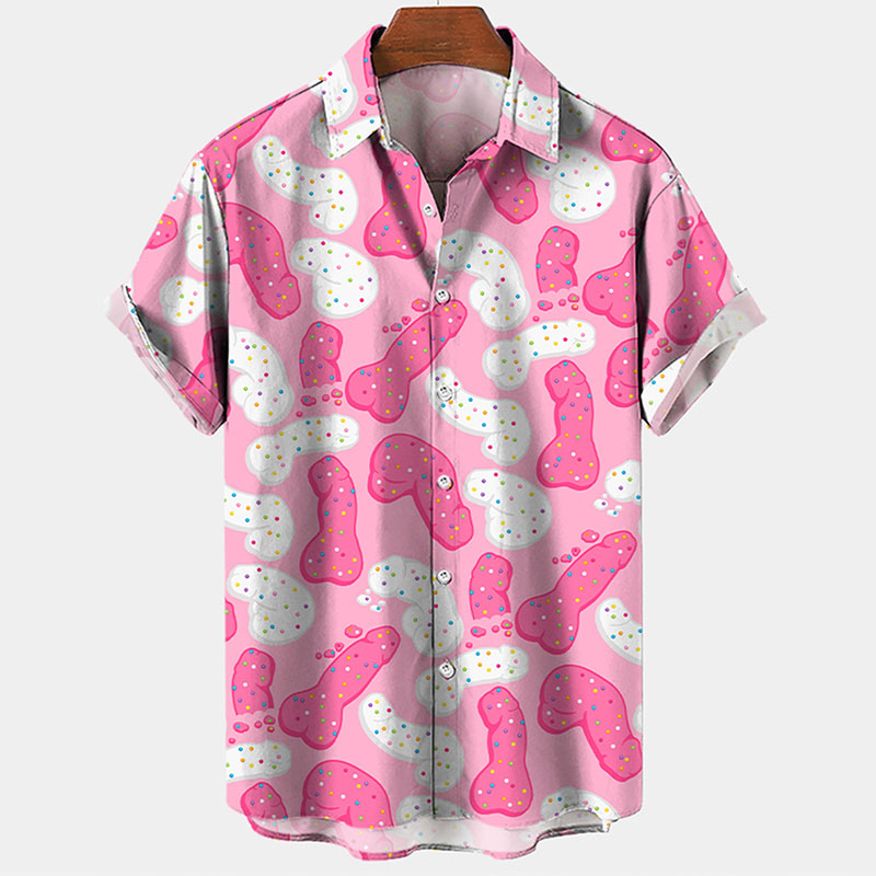 Fun Colorful Mushroom Cocks Print Short Sleeve Shirt