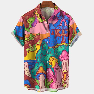 Fun Colorful Mushroom Cocks Print Short Sleeve Shirt