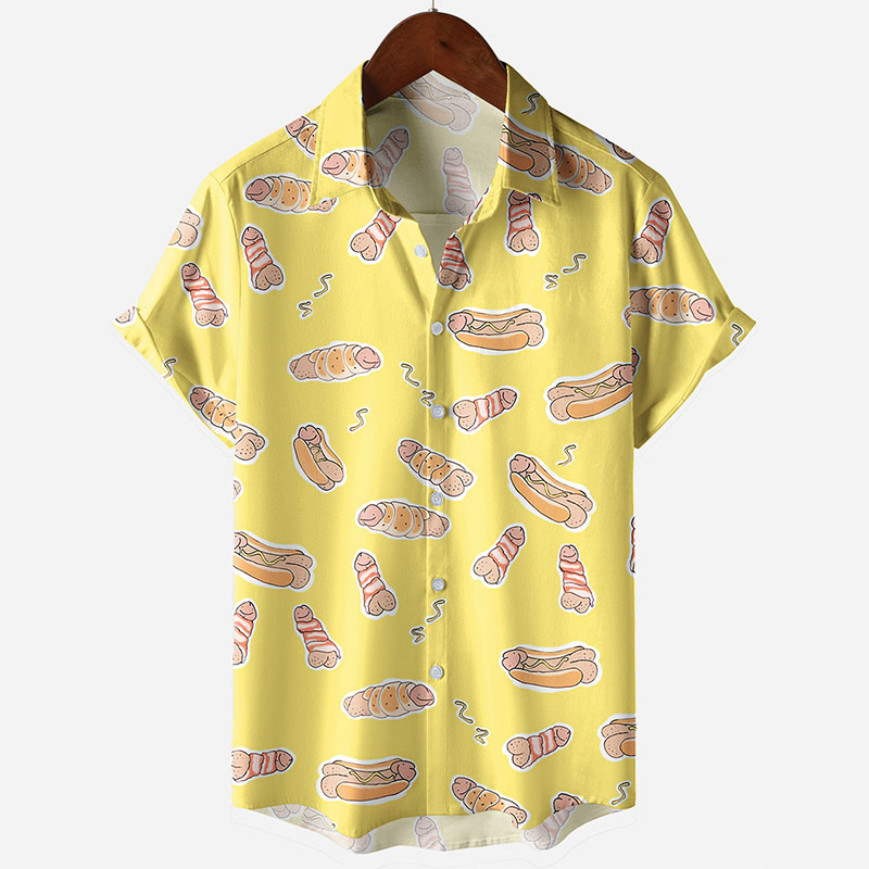 Fun Space Capsule Cocks Print Short Sleeve Shirt