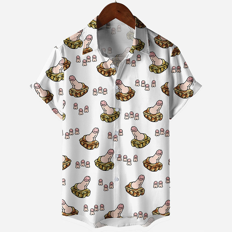 Fun Space Capsule Cocks Print Short Sleeve Shirt