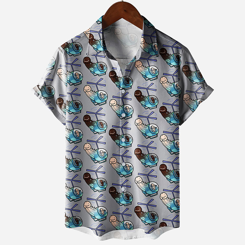 Fun Space Capsule Cocks Print Short Sleeve Shirt