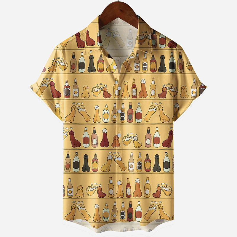 Fun Space Capsule Cocks Print Short Sleeve Shirt