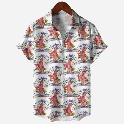 Fun Fountain Cocks Print Short Sleeve Shirt