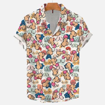 Fun Chest And Cocks Print Casual Short Sleeve Shirt