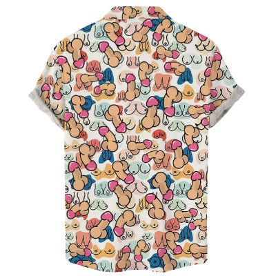 Fun Chest And Cocks Print Casual Short Sleeve Shirt