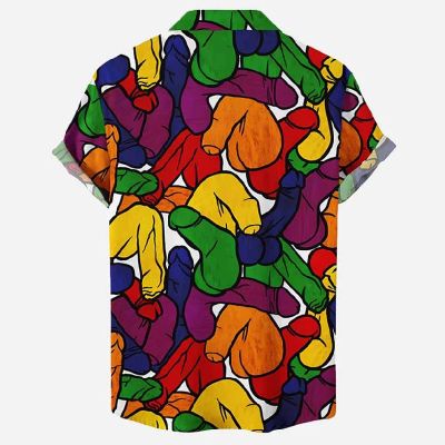 Funny Colorful Cocks Printed Short Sleeve Shirt