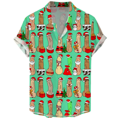 Christmas Colorful Fun Cocks Print Shirt