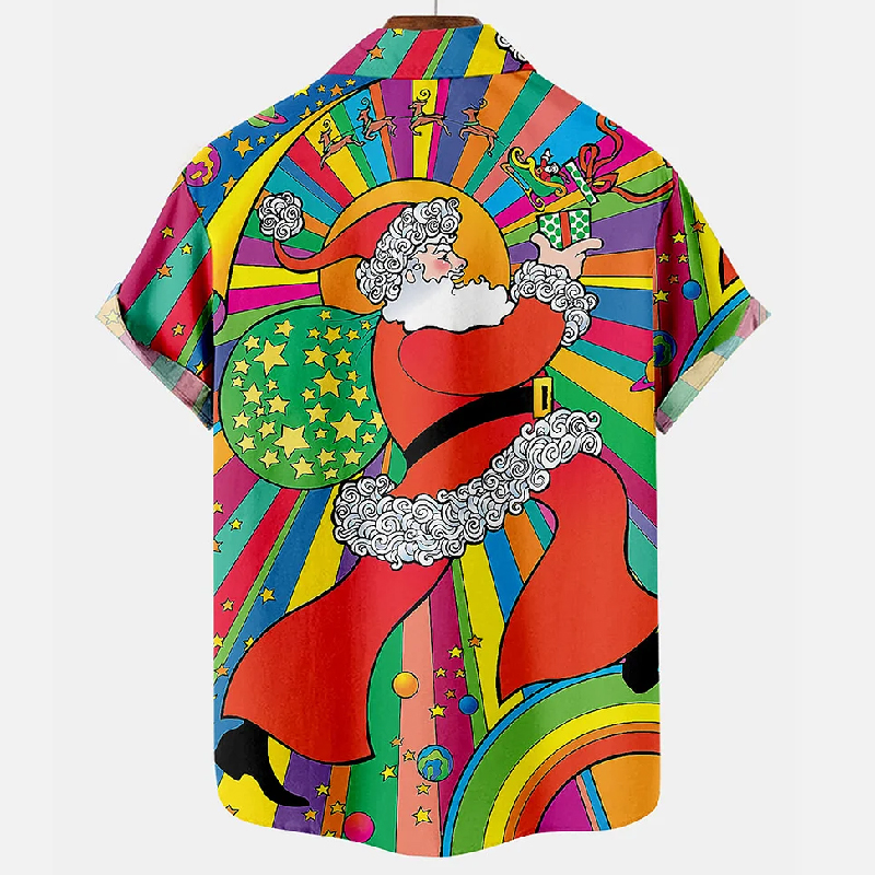 Christmas Hippie Santa Print Short Sleeve Shirt