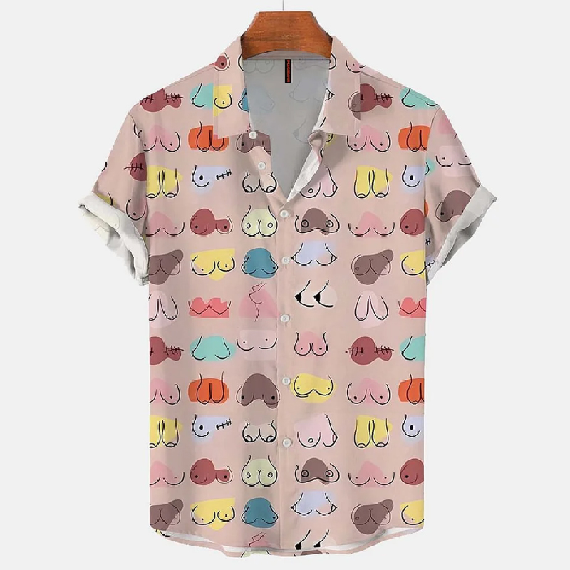 Colorful Ladies Chest Print Casual Short Sleeve Shirt