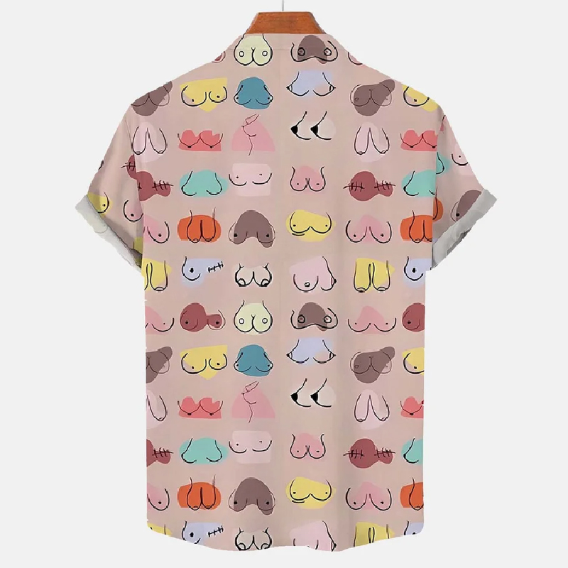 Colorful Ladies Chest Print Casual Short Sleeve Shirt