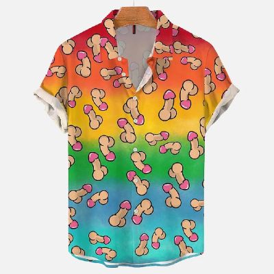 Colorful Fun Cocks Print Casual Short Sleeve Shirt