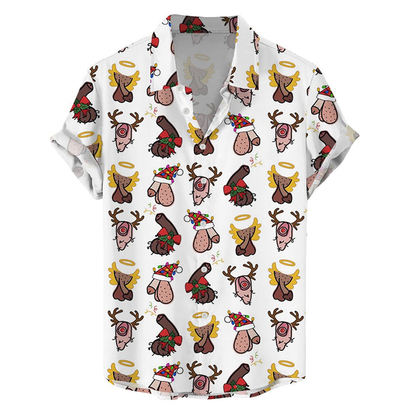 Casual Loose And Fun Christmas Cocks Hidden Short-Sleeved Shirt