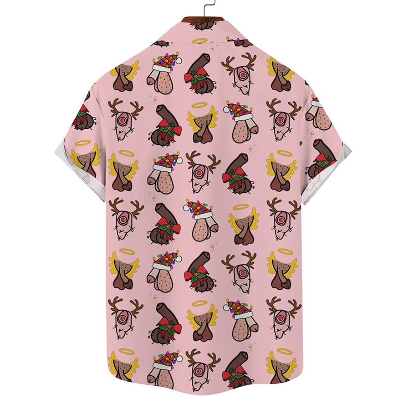 Casual Loose And Fun Christmas Cocks Hidden Short-Sleeved Shirt