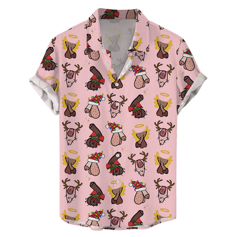 Casual Loose And Fun Christmas Cocks Hidden Short-Sleeved Shirt