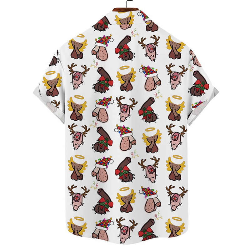 Casual Loose And Fun Christmas Cocks Hidden Short-Sleeved Shirt