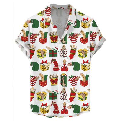 Fun Christmas Gift Box Print Short Sleeve Shirs