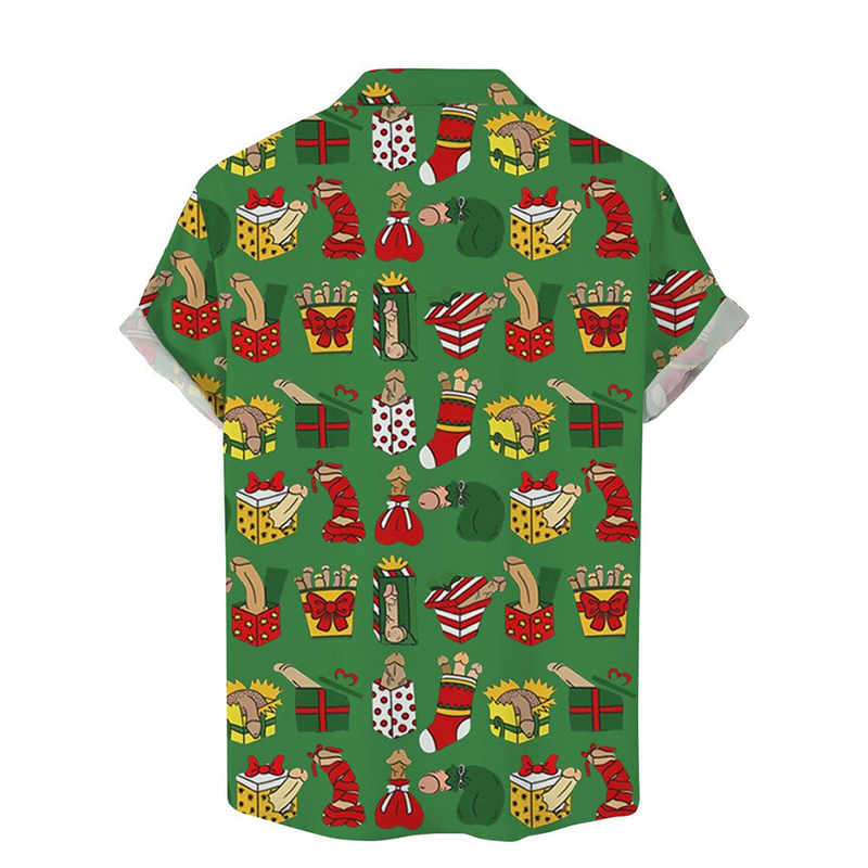 Fun Christmas Gift Box Print Short Sleeve Shirs