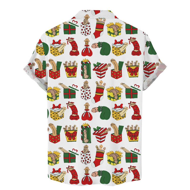 Fun Christmas Gift Box Print Short Sleeve Shirs