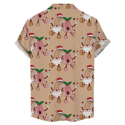 Fun Christmas Cocks Print Casual Short Sleeve Shirt