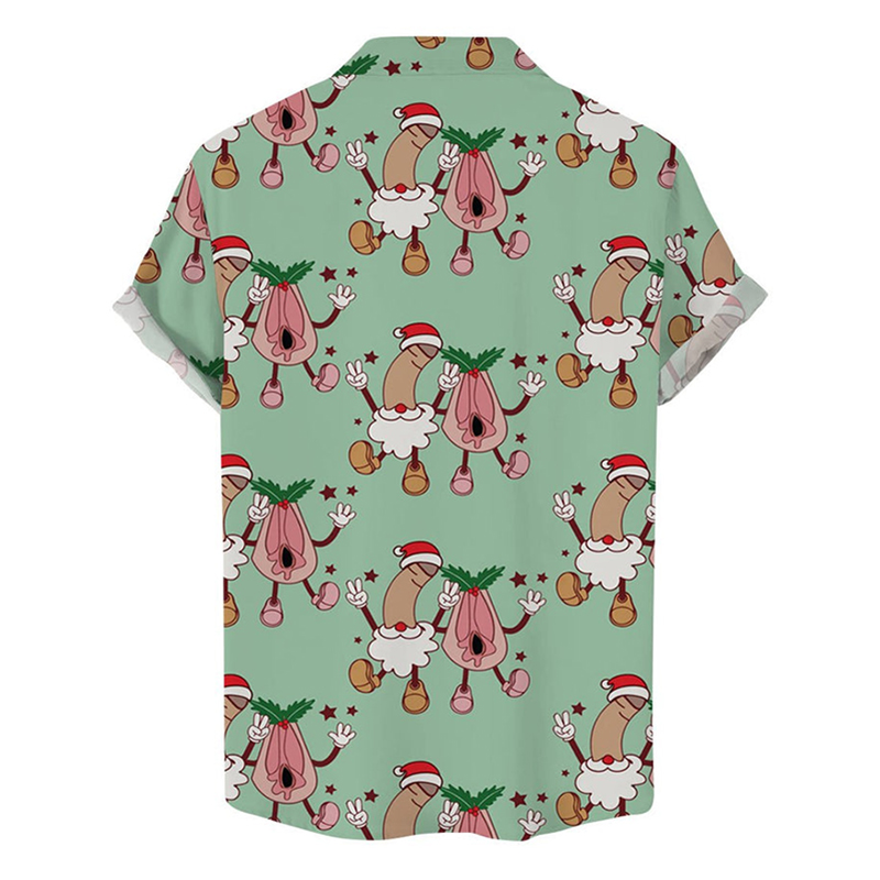 Fun Christmas Cocks Print Casual Short Sleeve Shirt